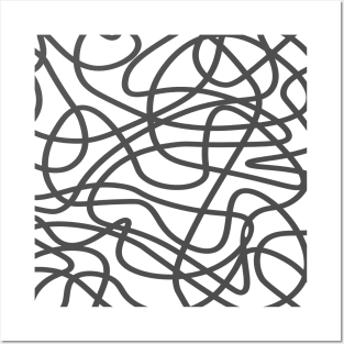 Grey random abstract doodle lines pattern design Posters and Art